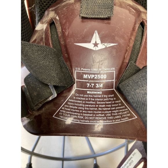 ALL-STAR MVP2500 I BAR VISION MAROON ADULT CATCHER'S MASK HELMET 7-7 3/4" - Picture 9 of 12